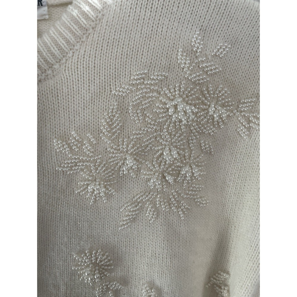 VTG Alfred Dunner Beaded Embellished White/ Cardigan Sweater GrandmaCore Sz Lg - Picture 3 of 6